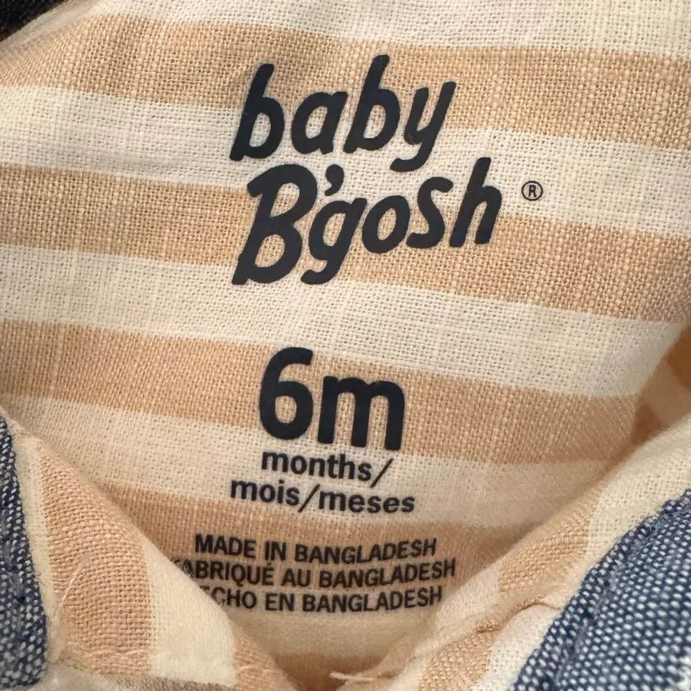 OshKosh B'gosh Baby Boy Suspender Shorts and Striped Button Bodysuit. 6 Months